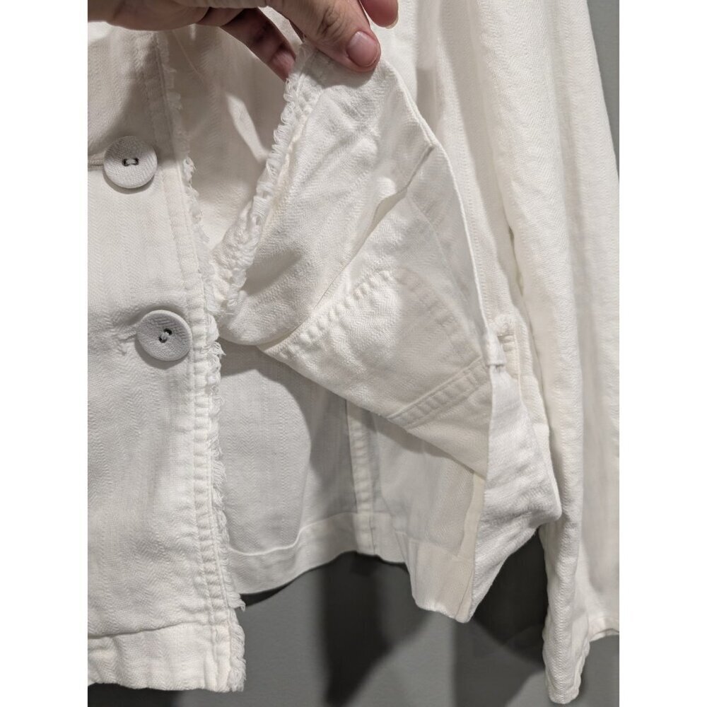 J Jill White Linen Blend Jacket Blazer Casual Lightweight Travel Fringe Sz 10 - Picture 10 of 16